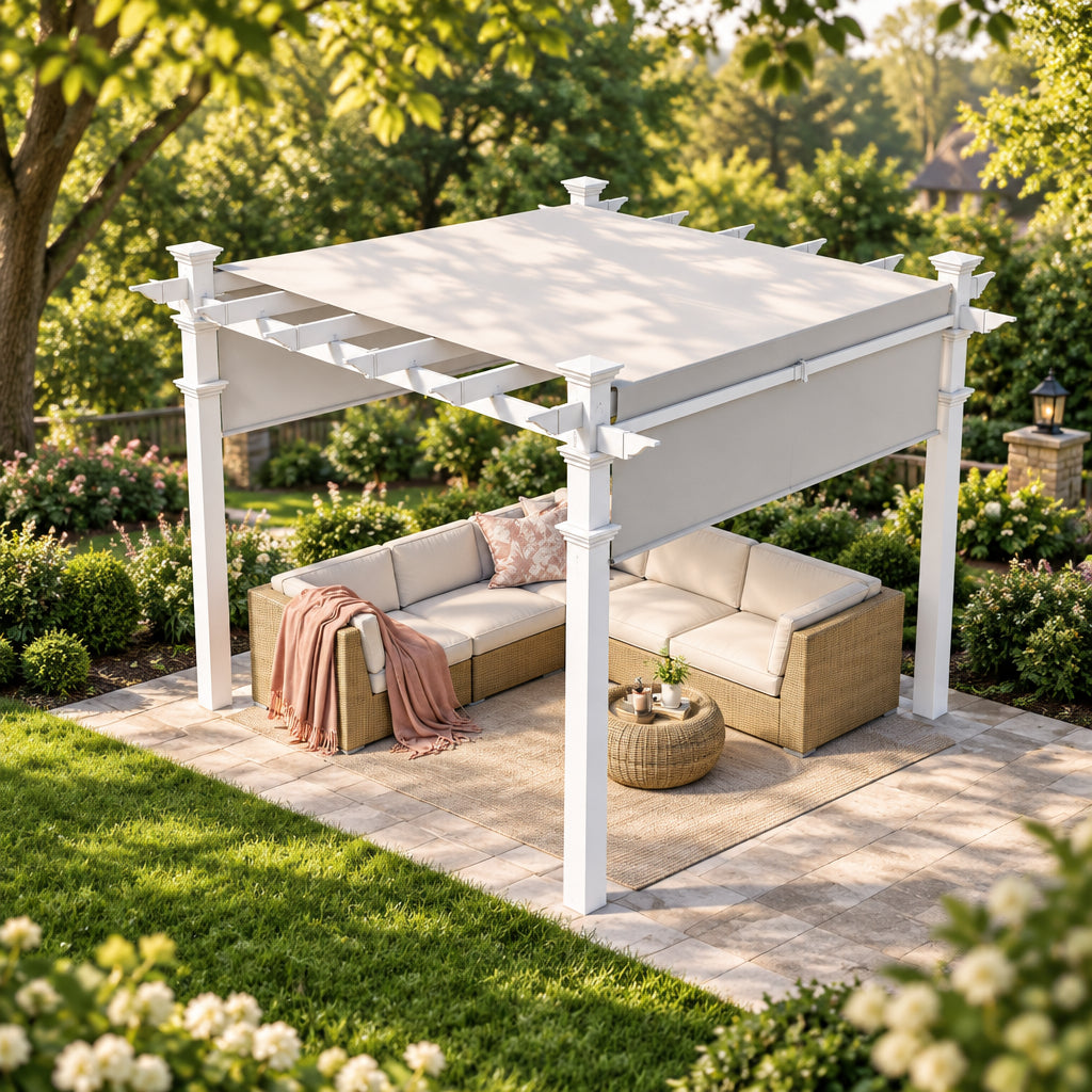 120"L X 120"W X 108"H Vinyl Malibu Canopy Pergola, White, VA42057 — product view 3