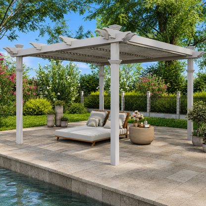 144"L X 144"W X 104"H Vinyl Camelot Louvered Pergola, White, VA42070 — product view 2