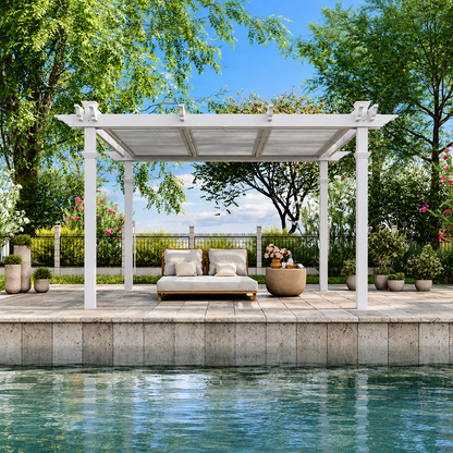 144"L X 144"W X 104"H Vinyl Camelot Louvered Pergola, White, VA42070 — product view 3