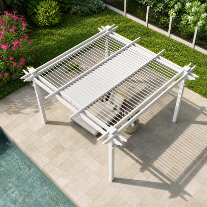 144"L X 144"W X 104"H Vinyl Camelot Louvered Pergola, White, VA42070 — product view 4