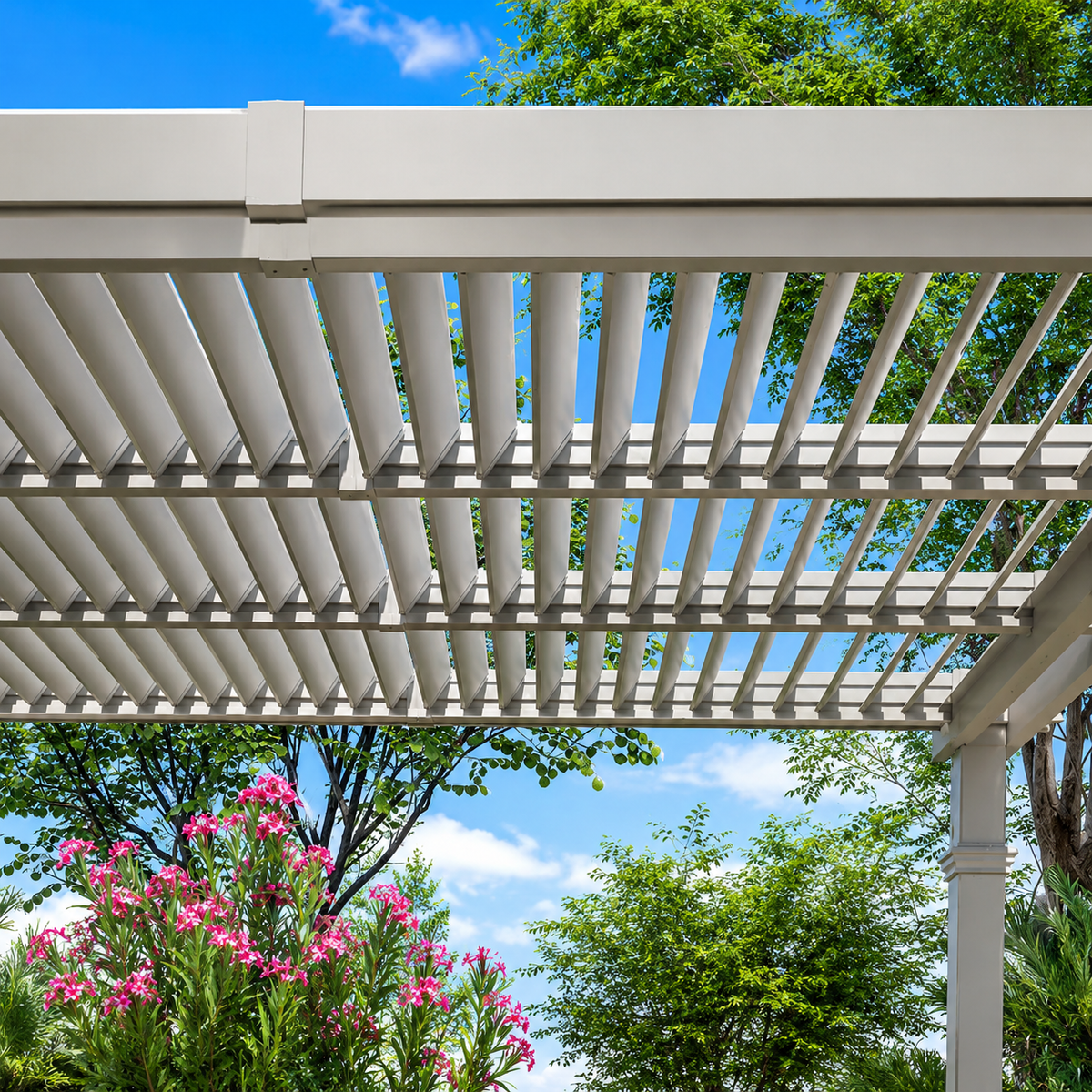 144"L X 144"W X 104"H Vinyl Camelot Louvered Pergola, White, VA42070 — product view 5