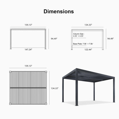Gray Louvered Pergola Outdoor Aluminum Pergola with Adjustable Roof for Patio Gray Hardtop Gazebo