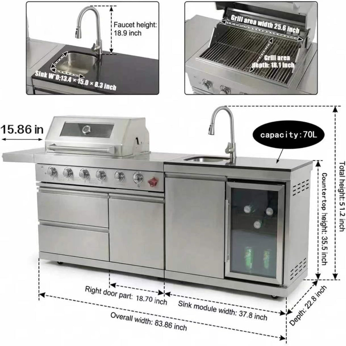 46" 6-Burner Stainless Steel Gas BBQ Island — product view 9