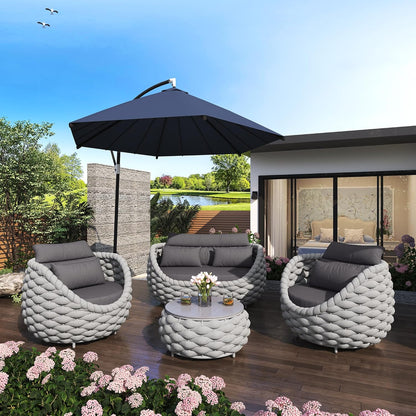 6-Piece Aluminum Patio Furniture Set,Polyester Light Grey W/Table