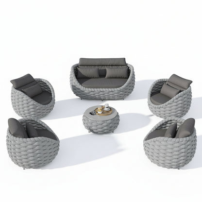 6-Piece Aluminum Patio Furniture Set,Polyester Light Grey W/Table