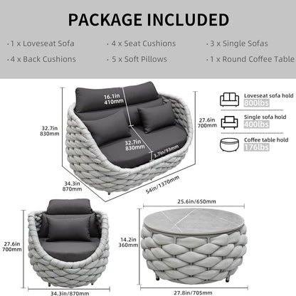 6-Piece Aluminum Patio Furniture Set,Polyester Light Grey W/Table — product view 7