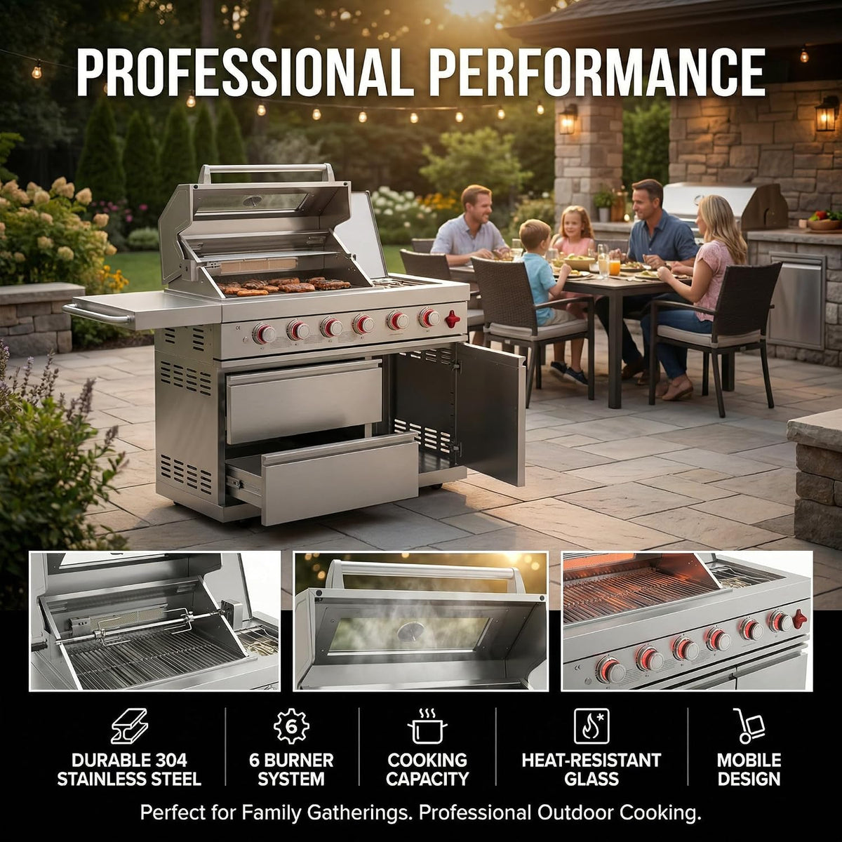 46" 6-Burner Stainless Steel Gas BBQ Island