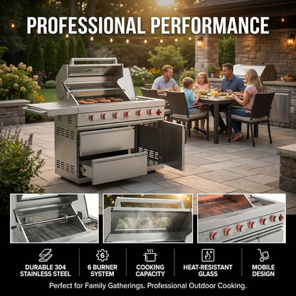 46" 6-Burner Stainless Steel Gas BBQ Island