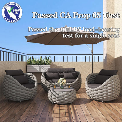 6-Piece Aluminum Patio Furniture Set,Polyester Light Grey W/Table