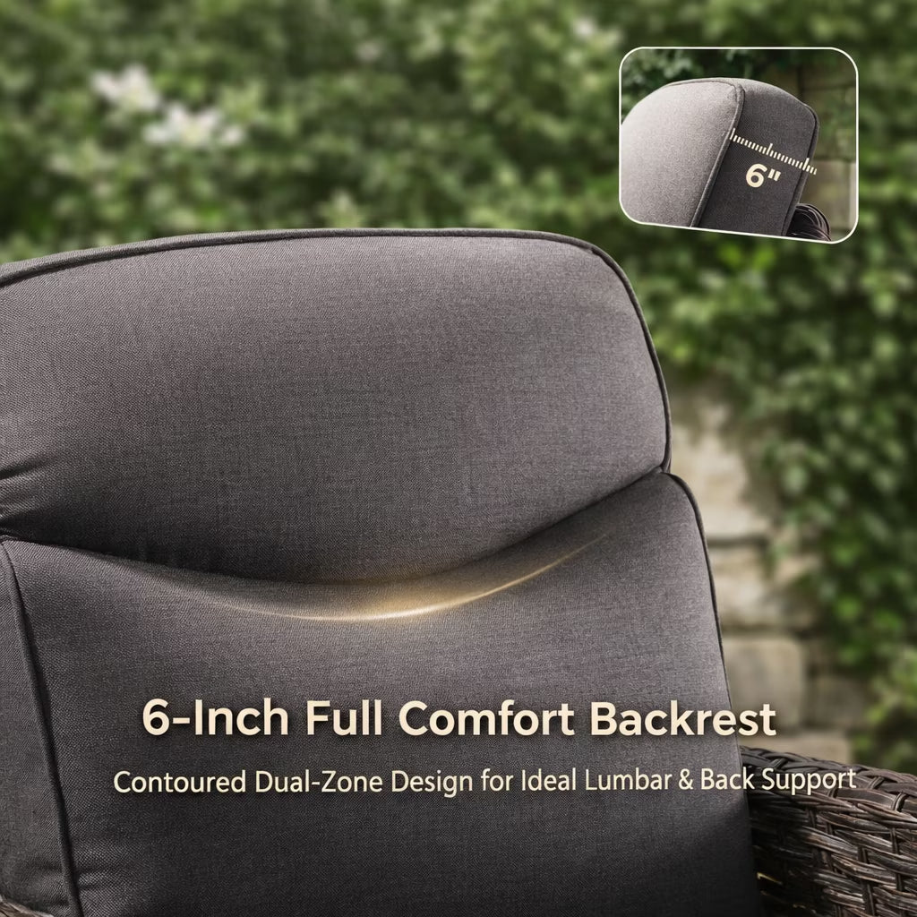 Luxury 5 Pieces Outdoor Patio Furniture Set with Swivel Rocker Chairs 6-Inch Extra Thick Cushions,Wicker Conversation Sets with Sofa and Ottomans for Porch Deck Backyard Poolside