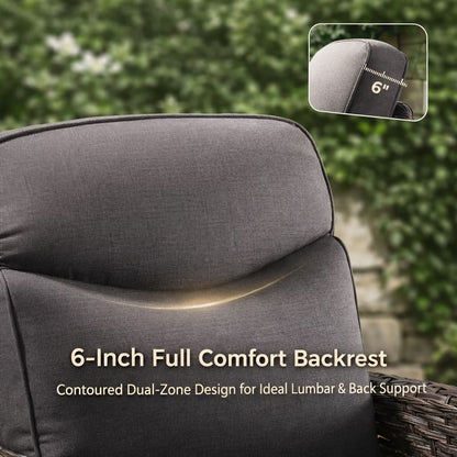 Luxury 5 Pieces Outdoor Patio Furniture Set with Swivel Rocker Chairs 6-Inch Extra Thick Cushions,Wicker Conversation Sets with Sofa and Ottomans for Porch Deck Backyard Poolside