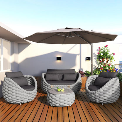6-Piece Aluminum Patio Furniture Set,Polyester Light Grey W/Table