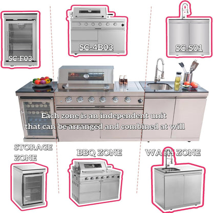 BBQ Island Outdoor Kitchen Kits, 4-Burner 72000 BTU Stainless Steel Modular 98 Inch Natural Gas Outdoor Kitchen Bar Barbecue Island Grill with Refrigerator and Sink for Patio Backyard — product view 5