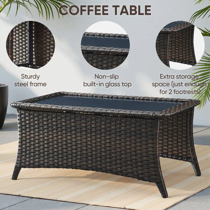 Luxury 5 Pieces Outdoor Patio Furniture Set with Swivel Rocker Chairs 6-Inch Extra Thick Cushions,Wicker Conversation Sets with Sofa and Ottomans for Porch Deck Backyard Poolside