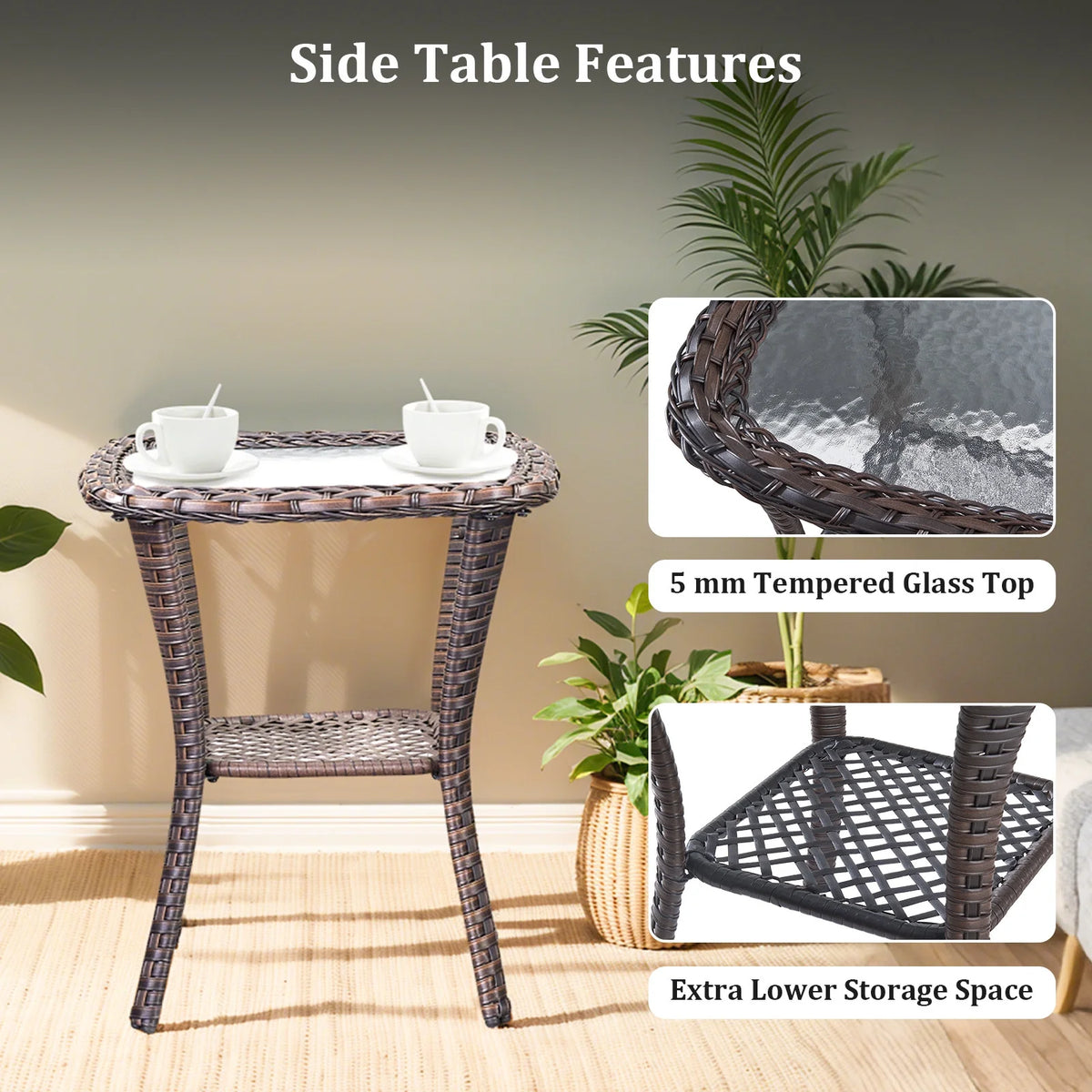 Luxury 5 Pieces Outdoor Patio Furniture Set with Swivel Rocker Chairs 6-Inch Extra Thick Cushions,Wicker Conversation Sets with Sofa and Ottomans for Porch Deck Backyard Poolside