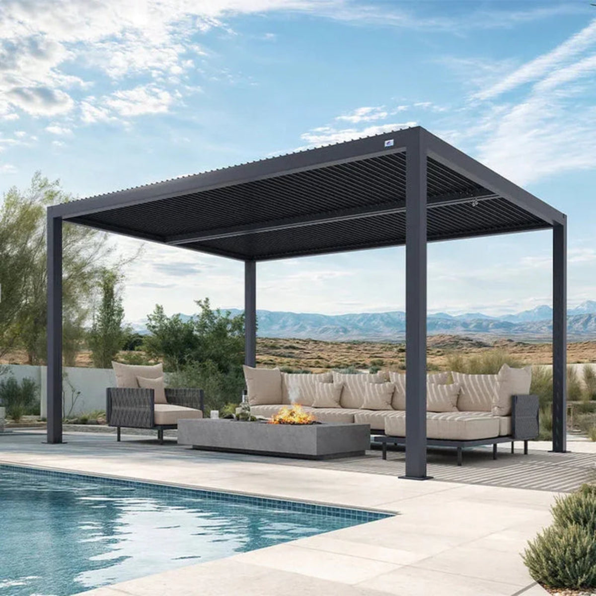 Gray Louvered Pergola Outdoor Aluminum Pergola with Adjustable Roof for Patio Gray Hardtop Gazebo — product view 5
