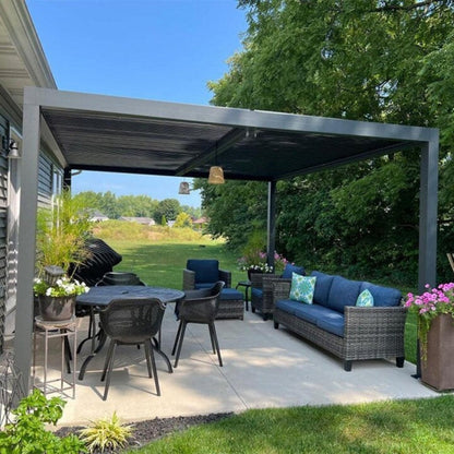 Gray Louvered Pergola Outdoor Aluminum Pergola with Adjustable Roof for Patio Gray Hardtop Gazebo — product view 6
