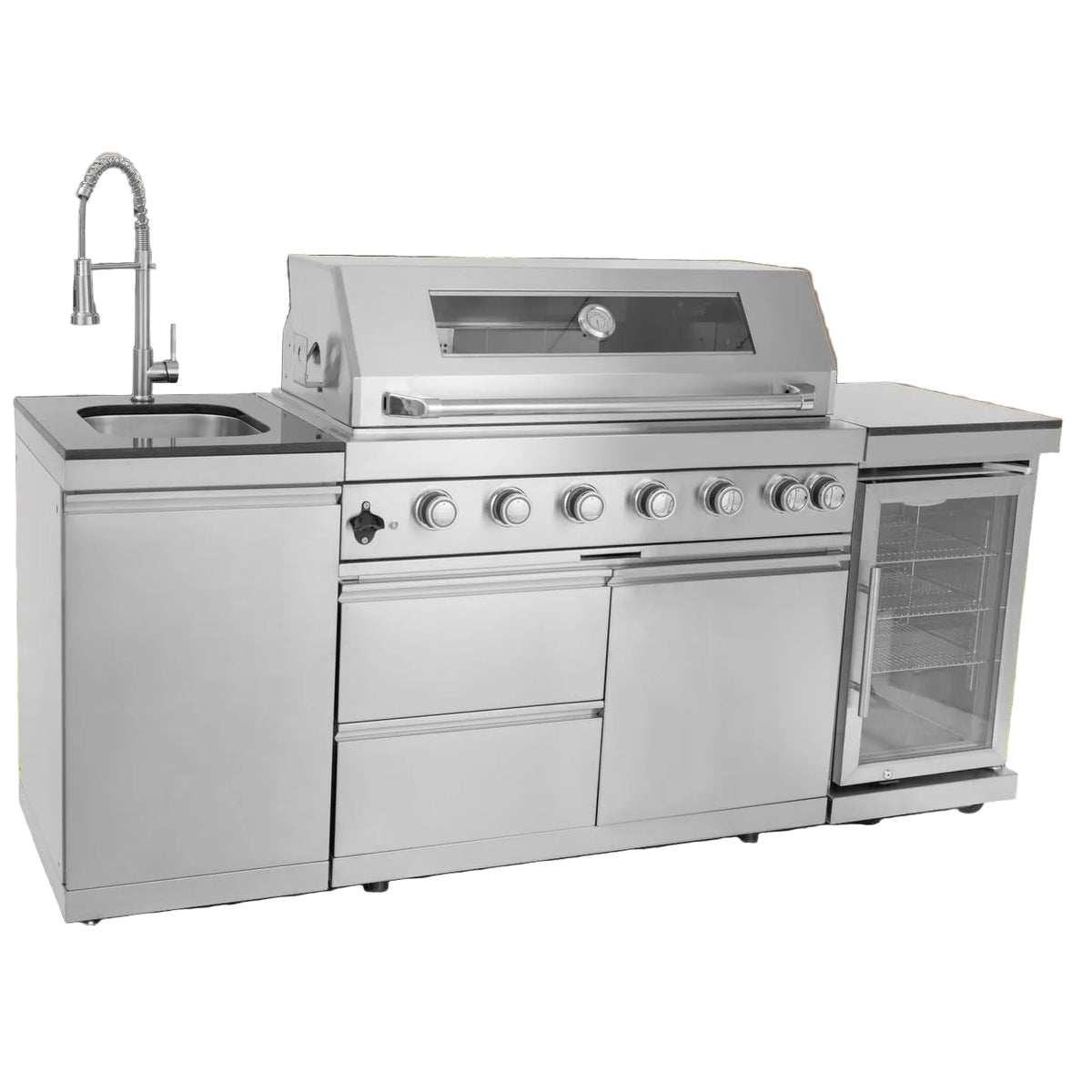 Outdoor Kitchen Island 85" 6-Burner 85000 BTU Deluxe Modular BBQ Island - Grill Islands W/Wine Cooler, Built in Combo outside Island + Rotisserie & Granite Top Outdoor Grill