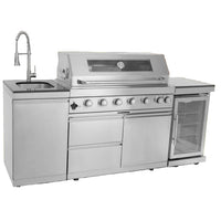 Outdoor Kitchen Island 85" 6-Burner 85000 BTU Deluxe Modular BBQ Island - Grill Islands W/Wine Cooler, Built in Combo outside Island + Rotisserie & Granite Top Outdoor Grill